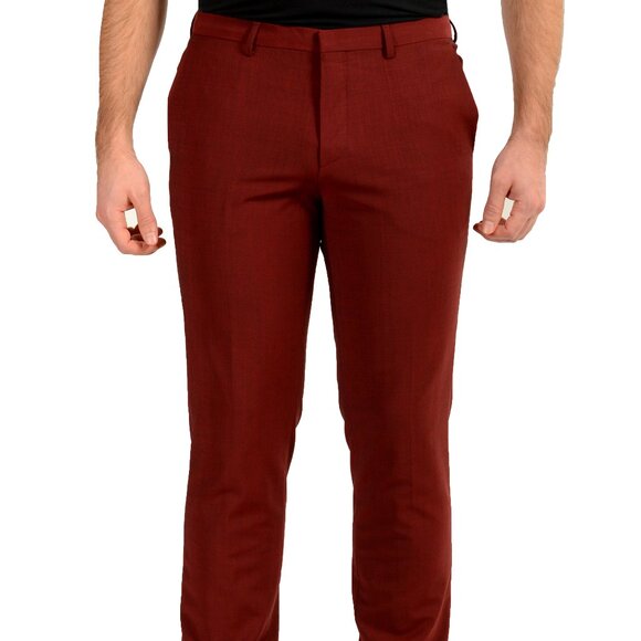 Hugo Boss Men's Hesten232X Extra Slim Fit Red Wool Dress Pants US 34R IT 50 Hugo Boss Men's Hesten232X Extra Slim Fit Red Wool Dress Pants US 34R IT 50